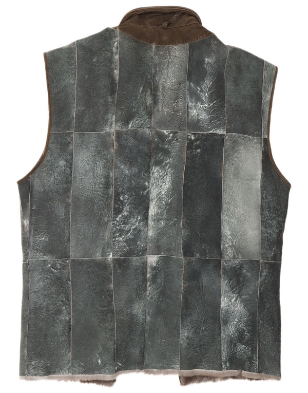 Gilet pentru bărbați din piele din shearling REIHER EU 54 2XL Gri Patchwork Piele