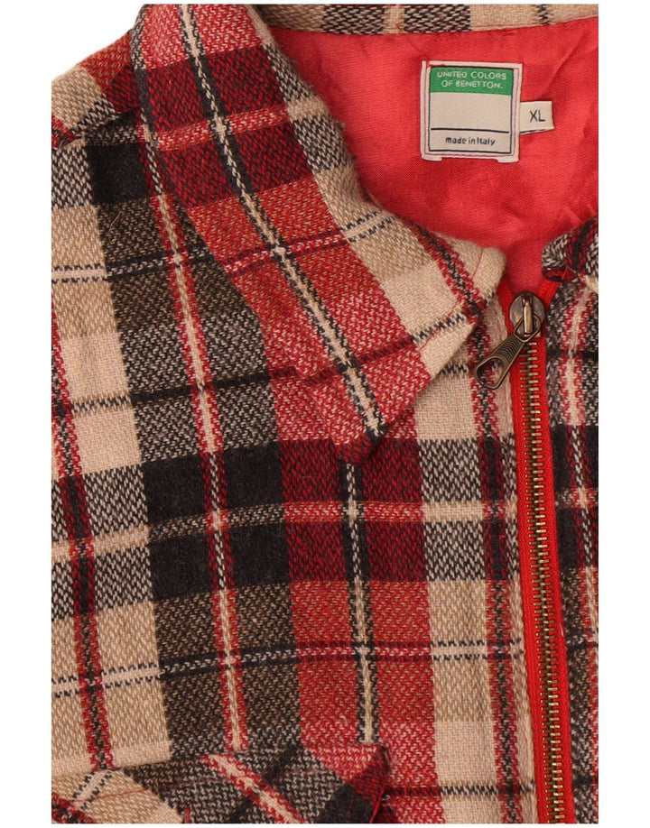 Cămașă supradimensionată pentru femei Benetton, UK 18 XL, poliester cu carouri roșii