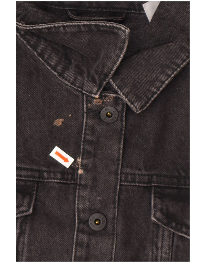 JACK WILLS Jachetă oversized denim crop pentru femei UK 10 mic bumbac gri