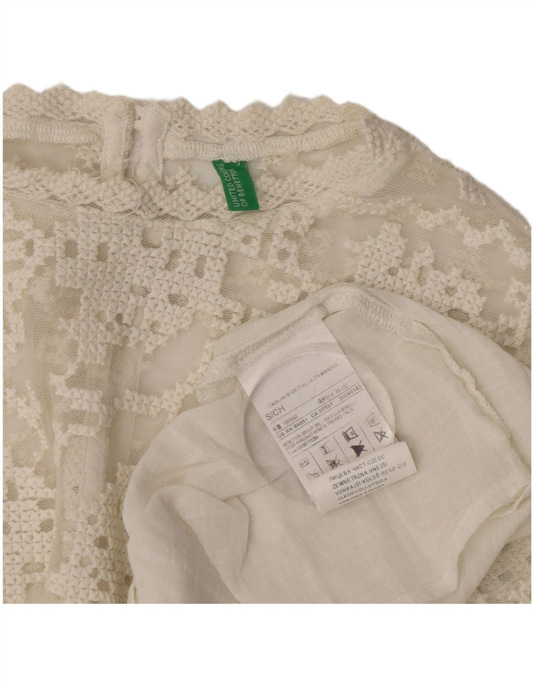 Bluză supradimensionată cu mânecă lungă pentru femei Benetton UK 10 Bumbac alb mic