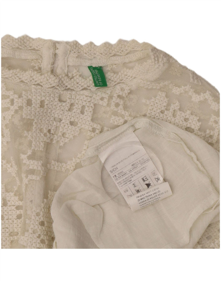 Bluză supradimensionată cu mânecă lungă pentru femei Benetton UK 10 Bumbac alb mic