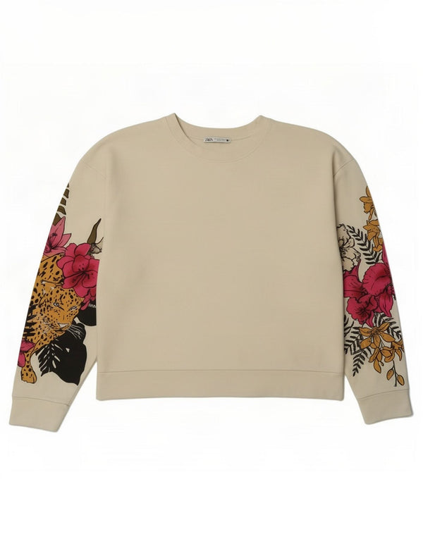 Zara Womens Graphic Oversized Sweatshirt Jumper UK 14 Medium White Floral