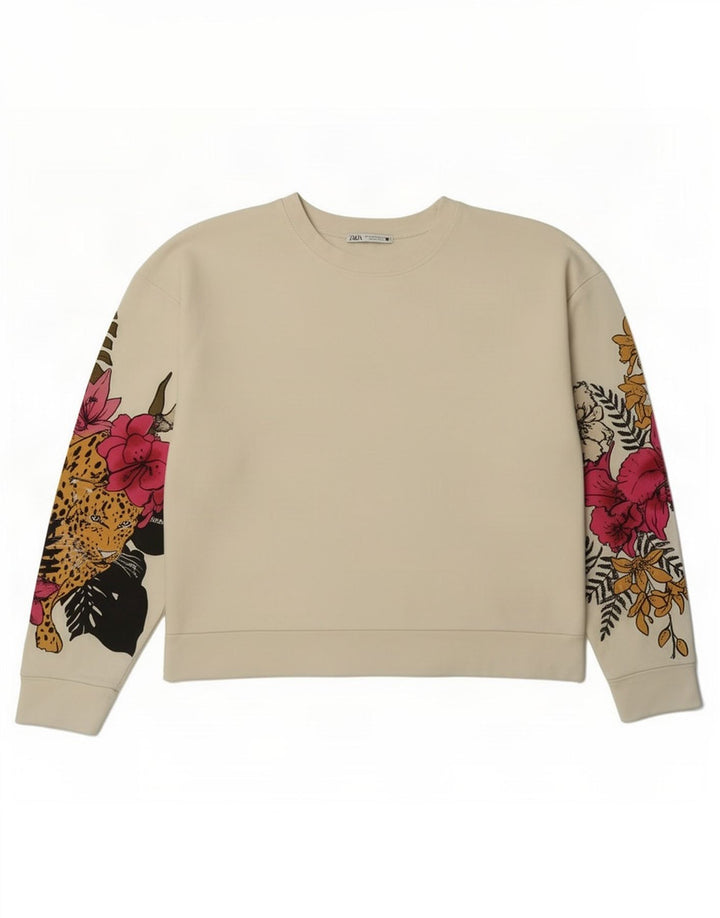 Pulover supradimensionat cu grafic pentru femei Zara UK 14 Medium White Floral