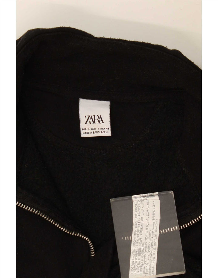 Pulover pentru bărbați Zara, cu fermoar, cu gât, poliester mare, negru