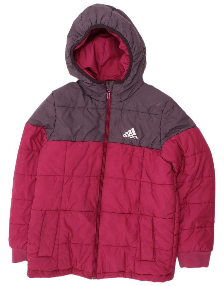 Jachetă căptușită cu glugă Adidas pentru băieți 9-10 ani, roz, poliester color bloc