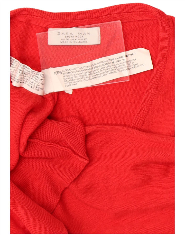 Pulover pentru bărbați Zara, cu decolteu în V, XL, bumbac roșu