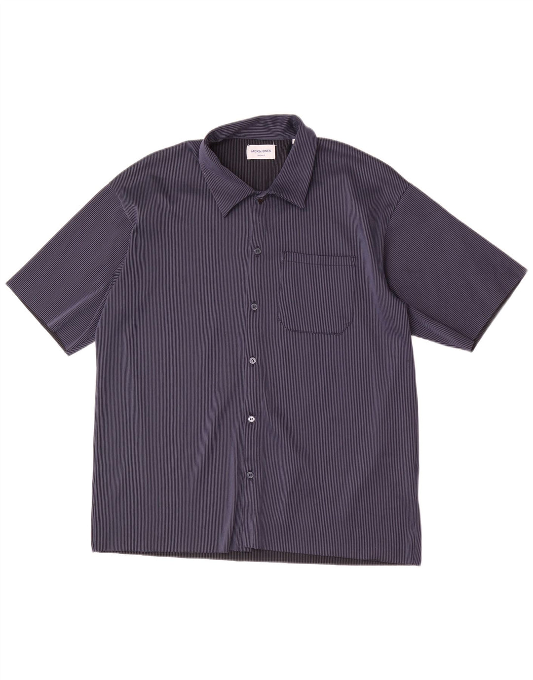 Cămașă Jack & Jones pentru bărbați cu mânecă scurtă, mare, bleumarin, poliester cu dungi