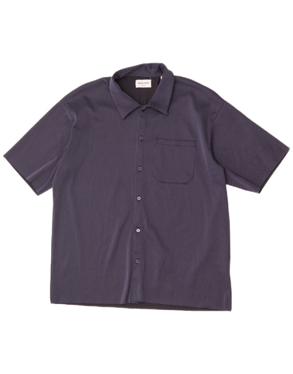Cămașă Jack & Jones pentru bărbați cu mânecă scurtă, mare, bleumarin, poliester cu dungi