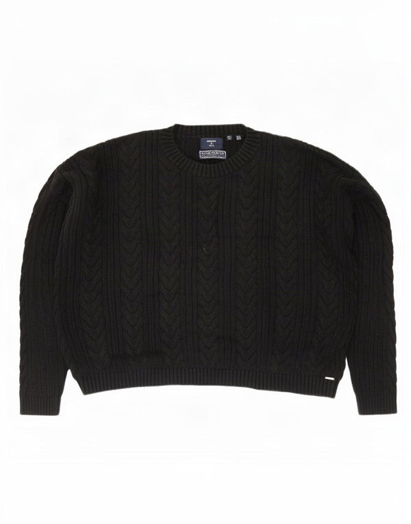 Pulover supradimensionat pentru femei Superdry cu gât turnat, bumbac mare negru UK 14