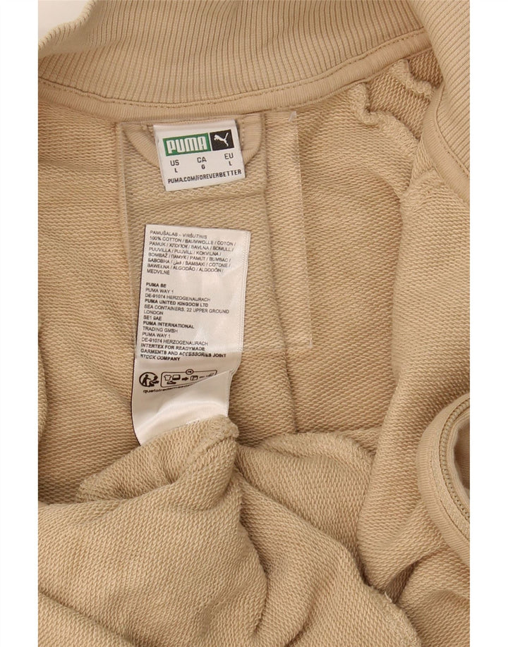PUMA Womens Crop Tracksuit Top Jacket UK 16 Large Beige Cotton