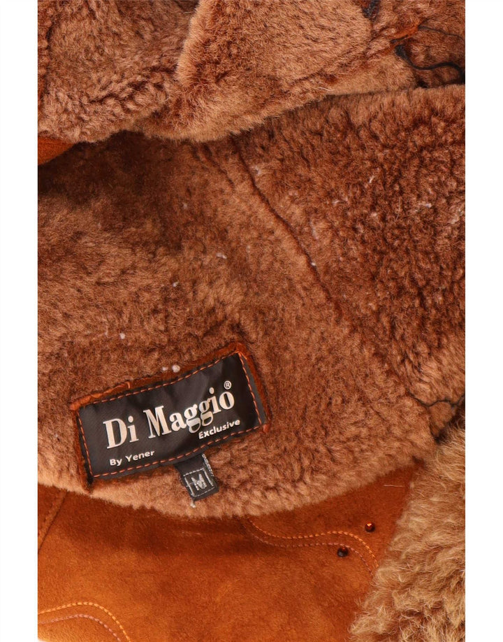 Jachetă din shearling vintage pentru femei UK 12 din piele maro medie