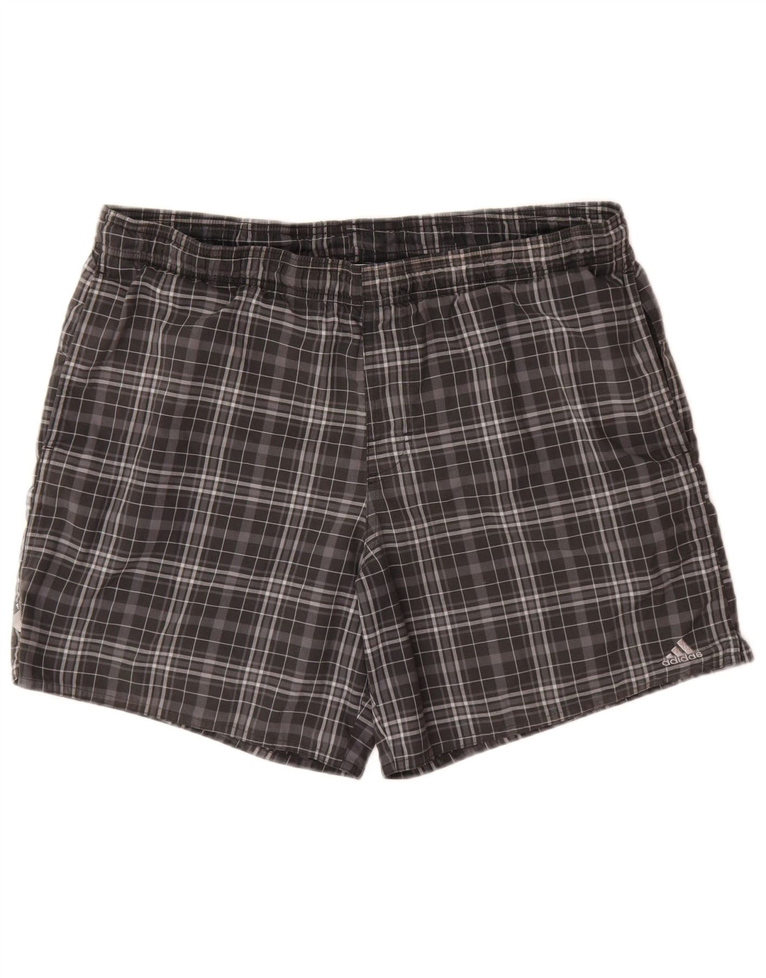 Pantaloni scurți de înot Adidas pentru bărbați, poliester cu carouri, gri mediu