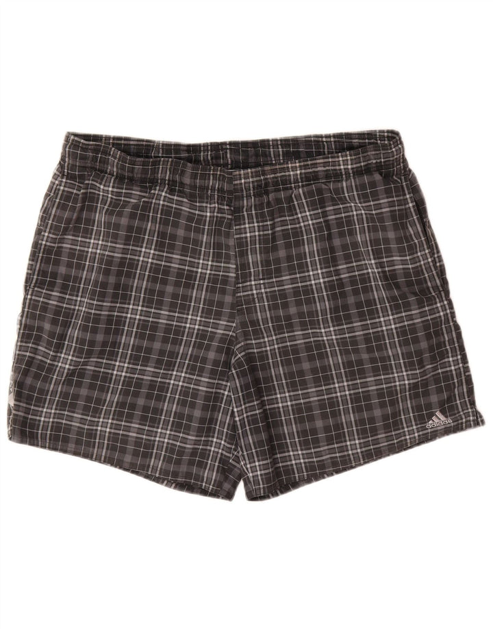 Pantaloni scurți de înot Adidas pentru bărbați, poliester cu carouri, gri mediu