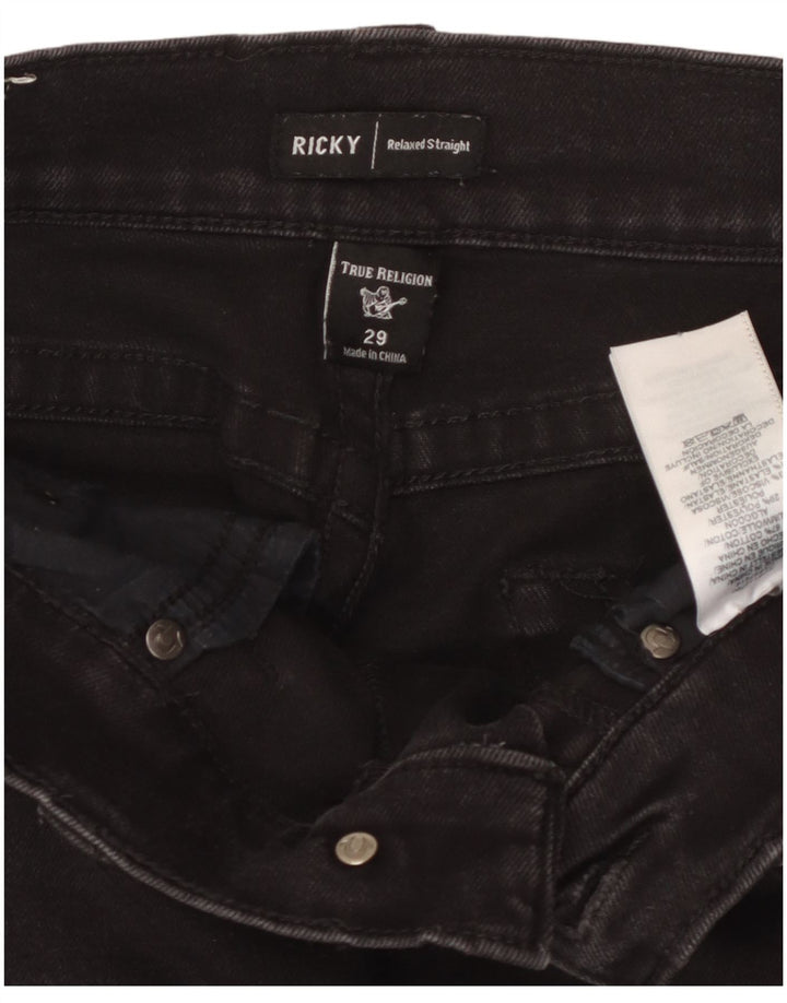 TRUE RELIGION Blugi drepti pentru bărbați Ricky, cu tăiere relaxată, W29 L30, bumbac negru