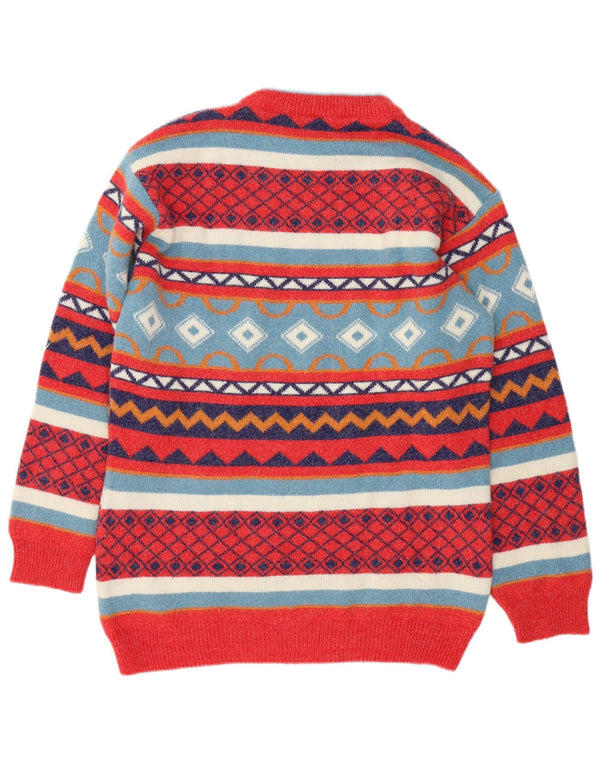 Pulover vintage pentru bărbați cu gâtul turnat, lână geometrică, multicoloră, mare