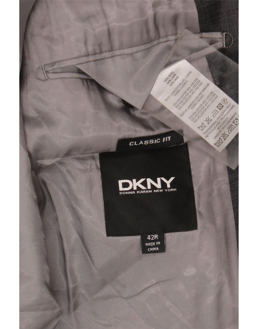 Jachetă pentru bărbați Dkny, cu 2 nasturi, cu ajustare clasică, UK 42 XL, lână gri