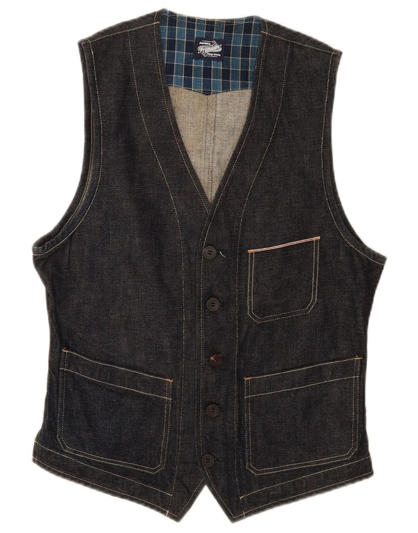 Vintage Mens Denim Waistcoat Small Navy Blue