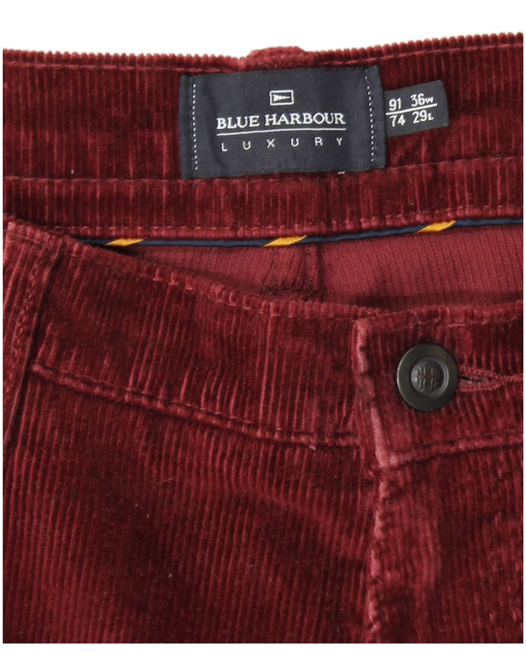 MARKS & SPENCER Pantaloni pentru bărbați Blue Harbour din velur W36 L29 Burgundy