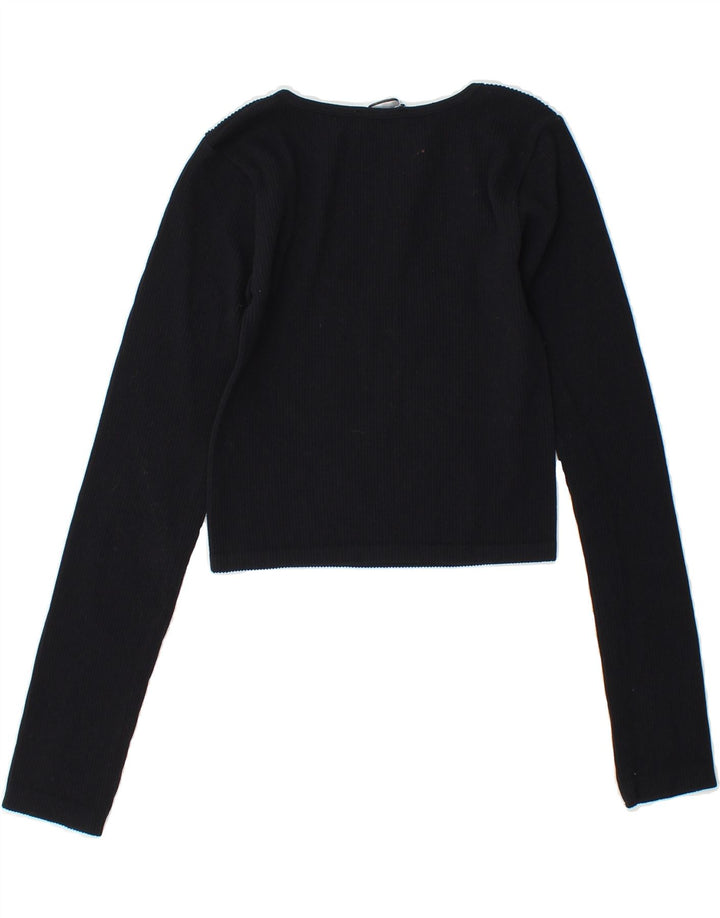 ZARA Womens Crop Top Long Sleeve UK 12 Medium Black Polyester Vintage Zara and Second-Hand Zara from Messina Hembry 