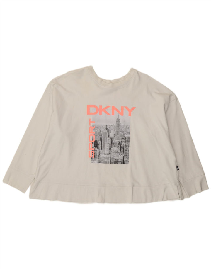 Dkny Top grafic supradimensionat pentru femei cu mânecă lungă UK 14 bumbac alb mediu