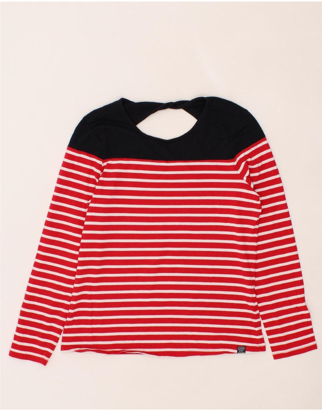 SUPERDRY Womens Top Long Sleeve UK 14 Medium Red Striped Cotton Vintage Superdry and Second-Hand Superdry from Messina Hembry 