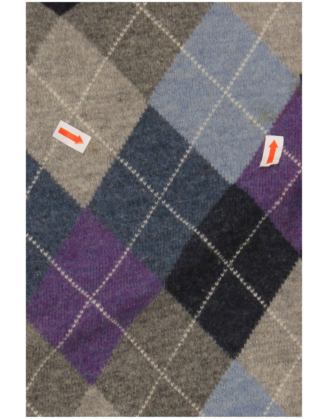 GANT Mens V-Neck Jumper Sweater Medium Navy Blue Argyle/Diamond Lambswool
