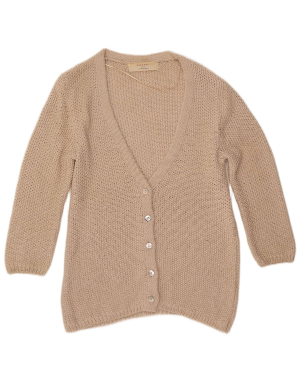 Pulover cardigan ZARA pentru femei cu mâneci 3/4 UK 12 Bej mediu