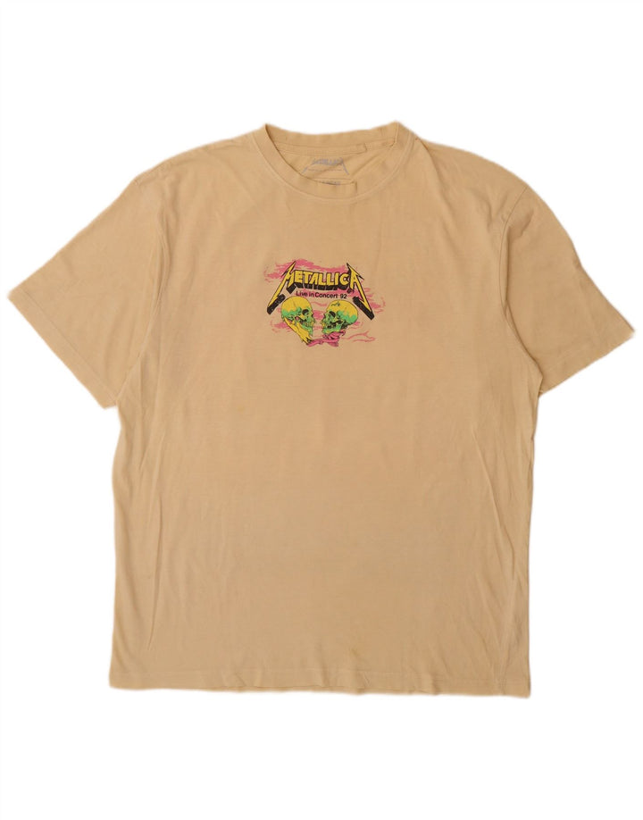 Tricou Pull & Bear Metallica pentru bărbați Top din bumbac galben mediu