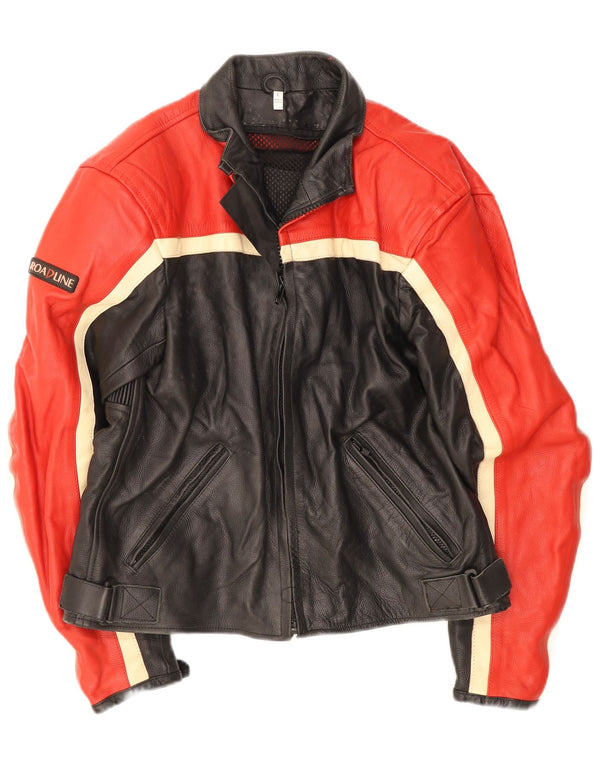 Jachetă de curse din piele vintage pentru bărbați pentru motorstyle UK 40, mare, negru, color block