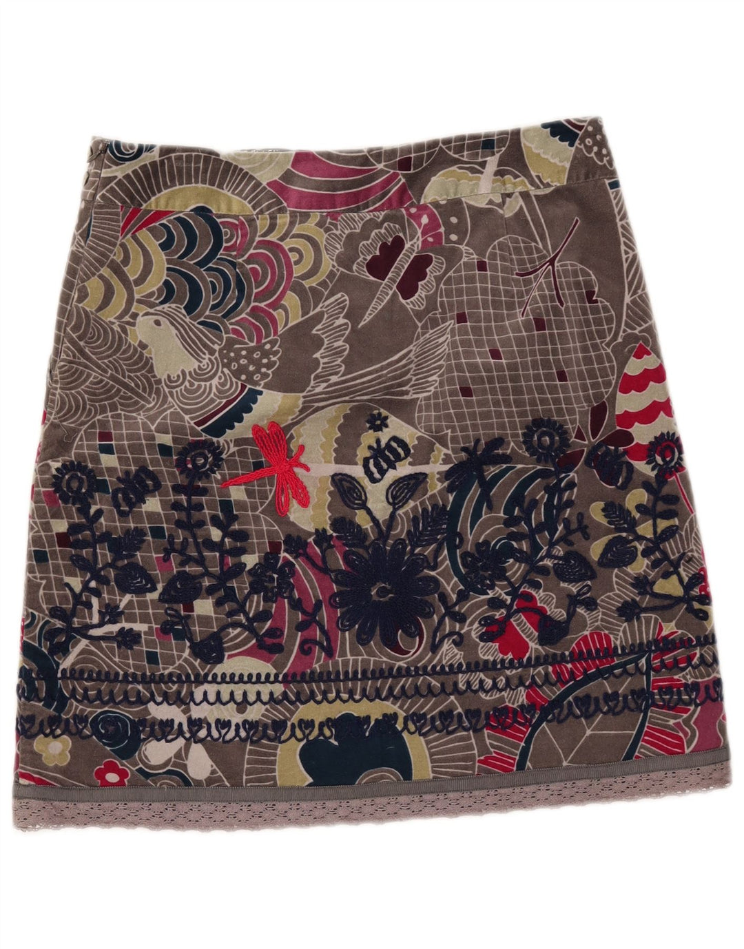 White Stuff Womens Velvet Mini Fusta UK 12 Medium W33 Gri Floral Bumbac