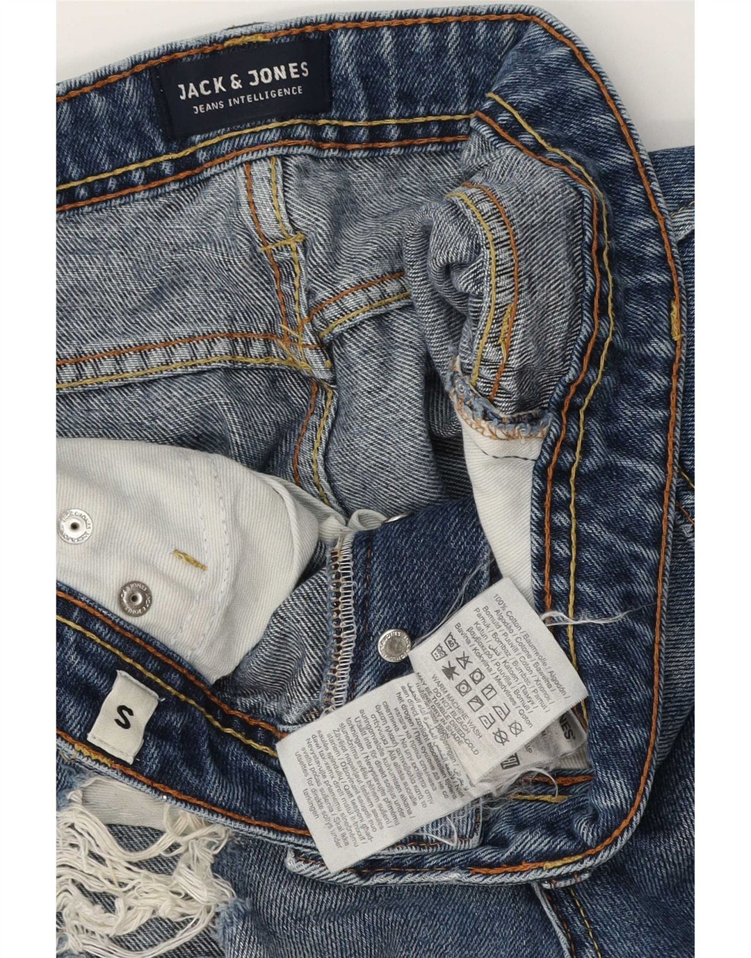 Pantaloni scurți Jack & Jones pentru bărbați, distressed regular fit, din denim, mici W28, bumbac albastru