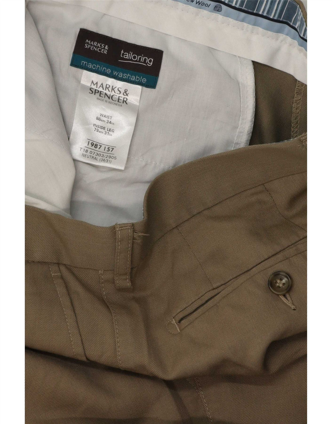 Pantaloni de costum pentru bărbați Marks & Spencer L34 L31 Lână bej