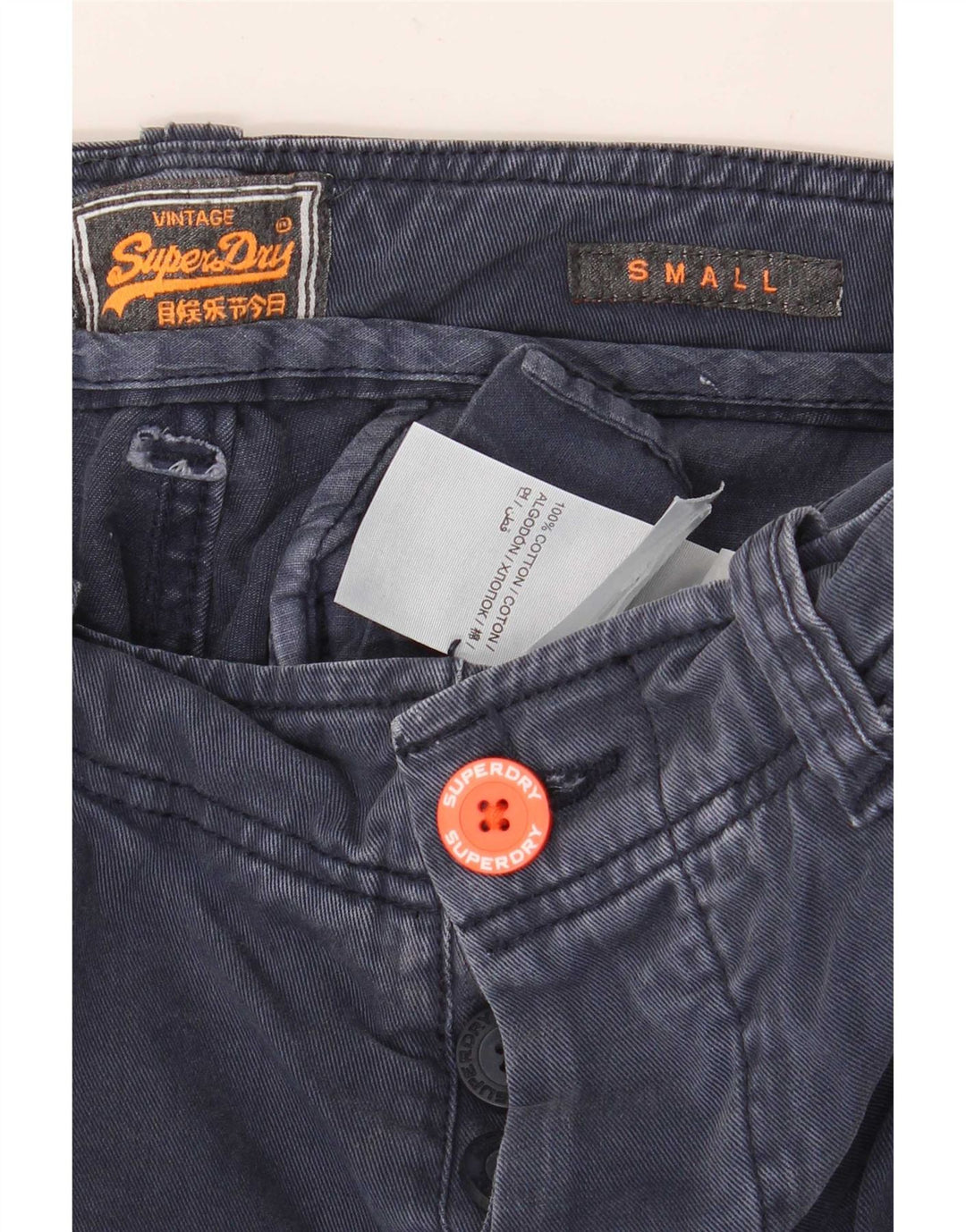 Pantaloni scurti cargo Superdry pentru bărbați, mici W29, bumbac bleumarin