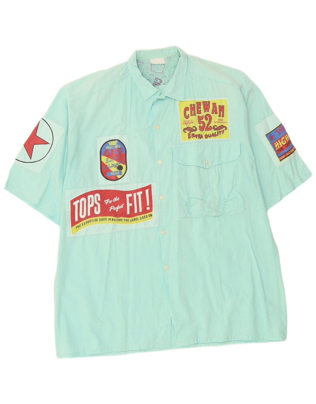Cămașă vintage cu mânecă scurtă pentru bărbați, XL, turcoaz