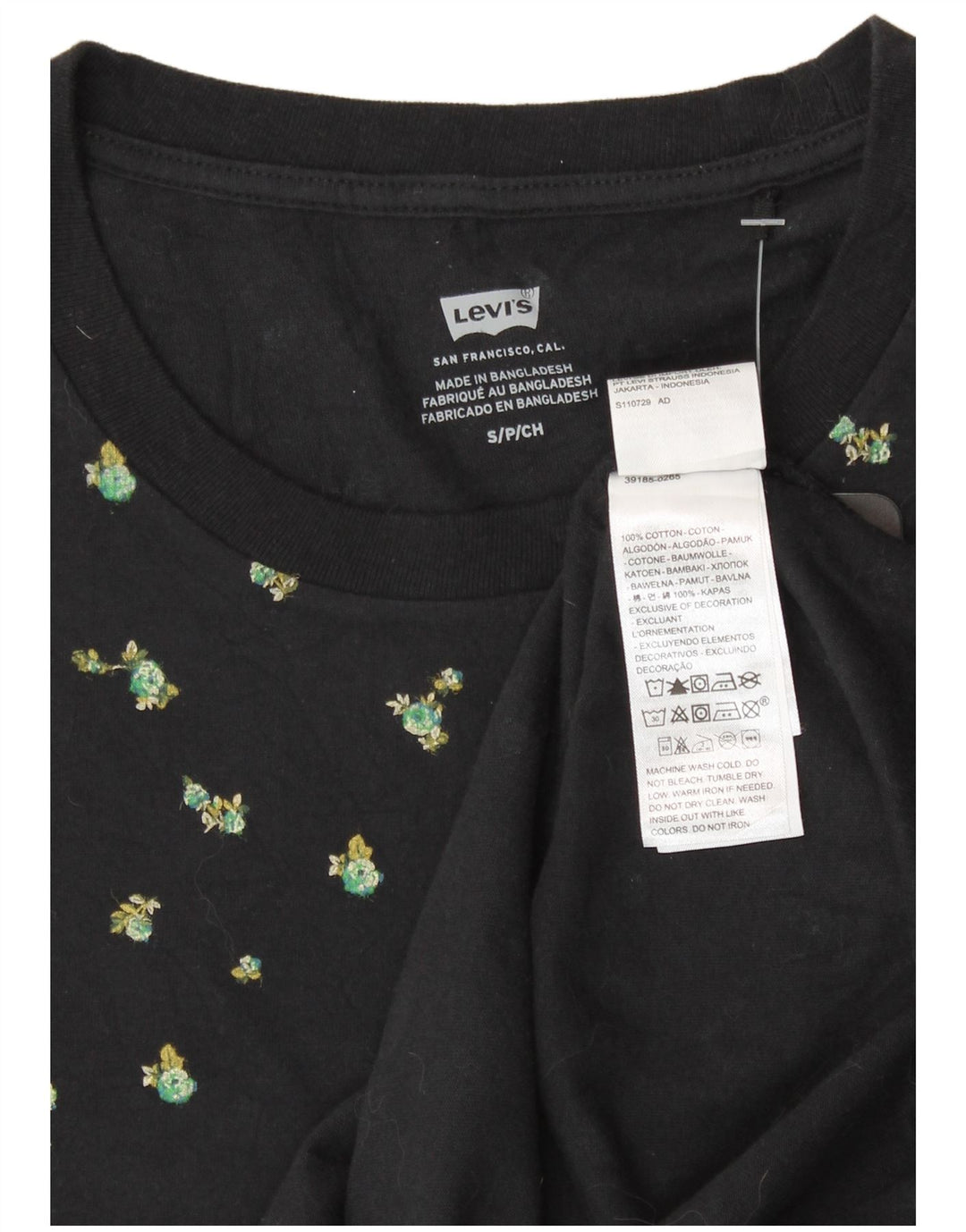 Tricou grafic pentru femei LEVI'S Top UK 10 Floare mică, neagră, florală din bumbac
