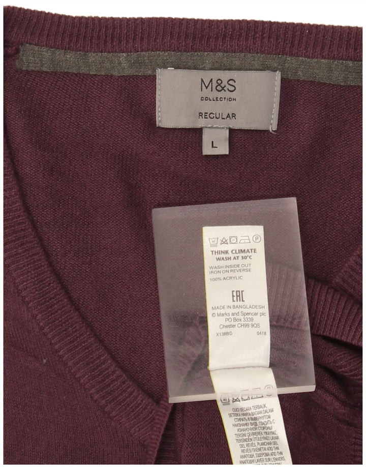 Pulover cu decolteu în V pentru bărbați Marks & Spencer, mare, mov, acrilic
