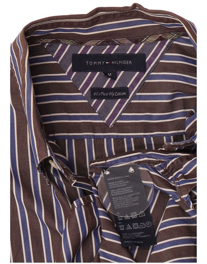 Cămașă pentru bărbați Tommy Hilfiger, bumbac cu dungi maro mediu