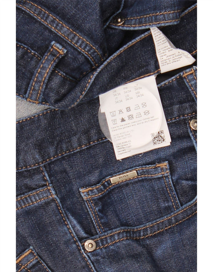 Blugi slim pentru bărbați HUGO BOSS L34 L34 bumbac bleumarin