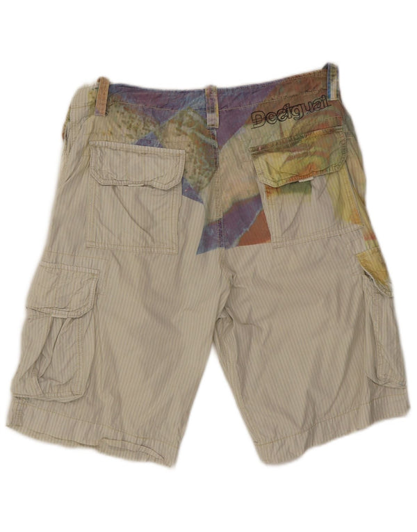 Desigual Mens Graphic Cargo Shorts EU 42 Medium W34 Beige Bumbac