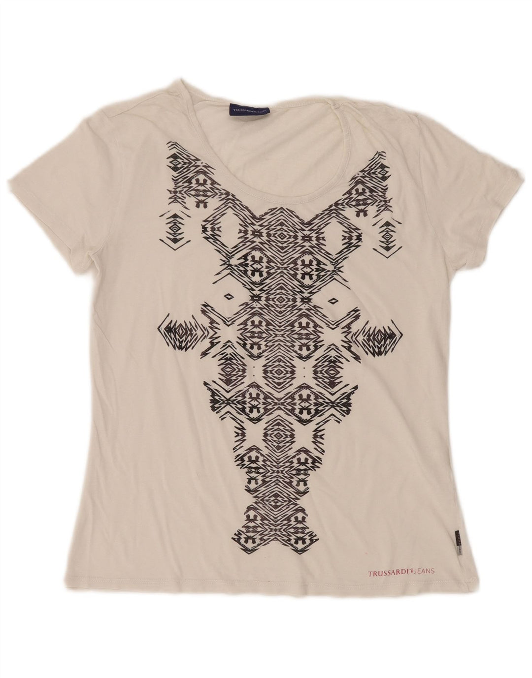 TRUSSARDI JEANS Tricou cu grafic pentru femei Top UK 14 Large White Geometric