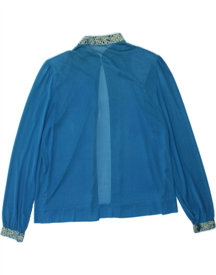 VINTAGE Womens Long Sleeve See Through Top UK 14 Medium Blue Vintage Vintage and Second-Hand Vintage from Messina Hembry 