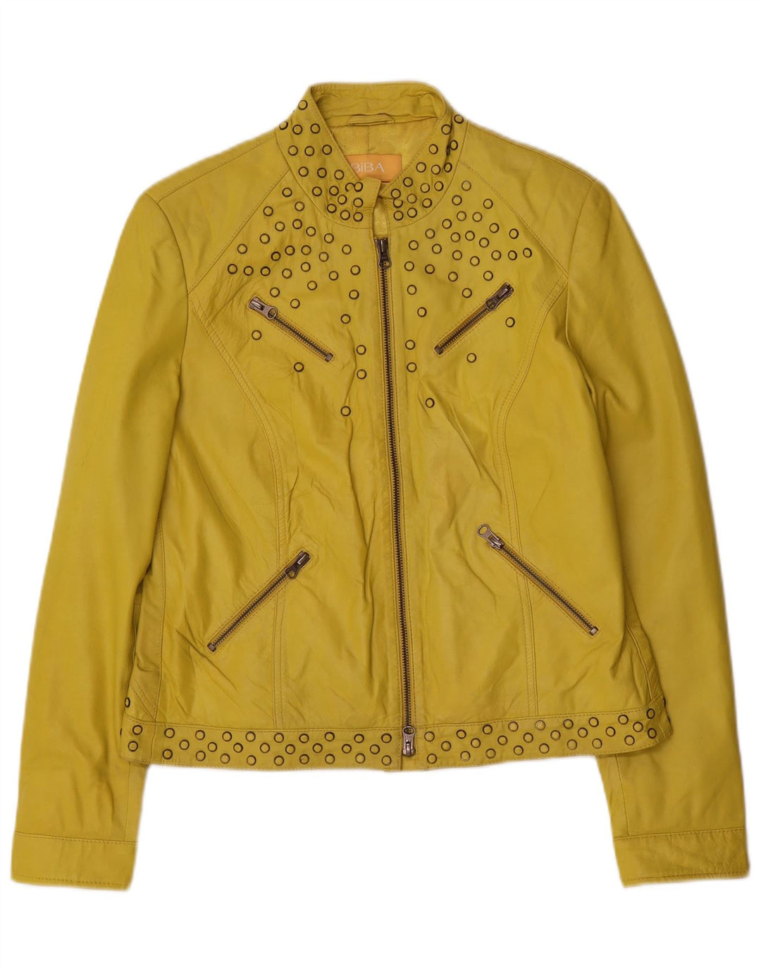 Jachetă de piele Biba pentru femei UK 14 Medium Yellow Spotted Leather