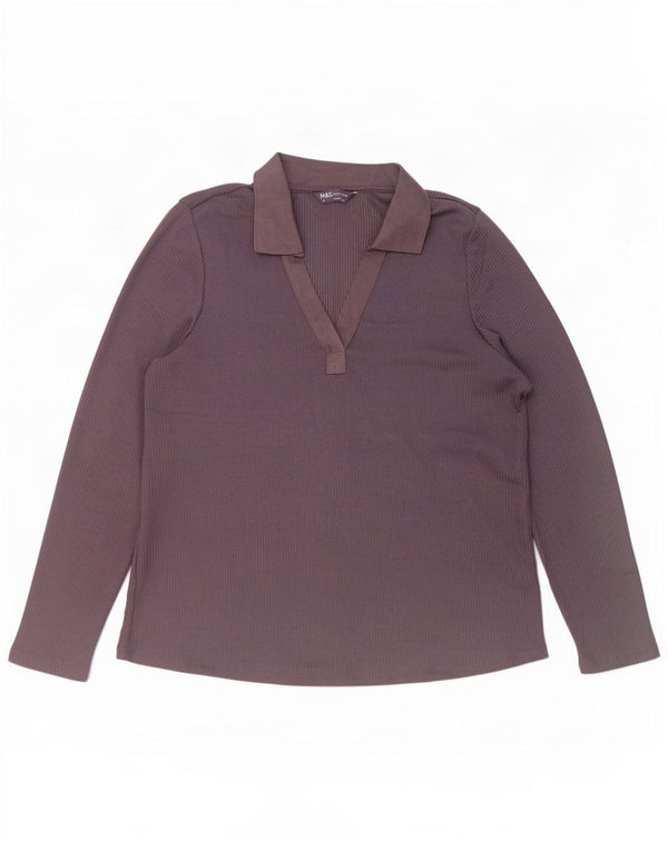 Tricou polo cu mânecă lungă pentru femei Marks & Spencer UK 18 XL Poliester violet