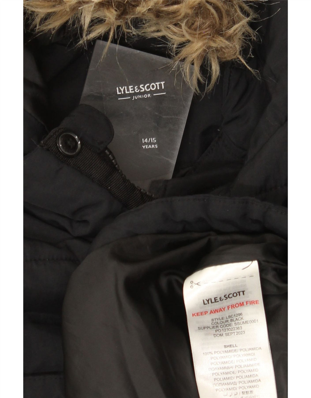 Jachetă căptușită cu glugă Lyle & Scott pentru băieți 14-15 ani, poliamidă neagră