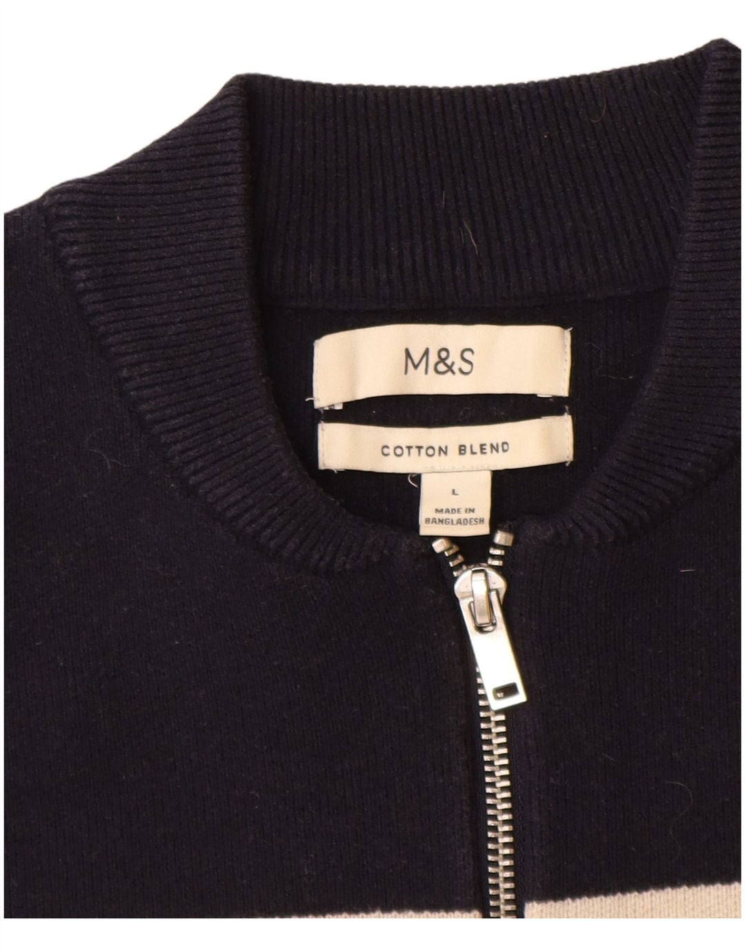 Pulover pentru bărbați Marks & Spencer, cu fermoar, cu gât, în dungi mari, albastru