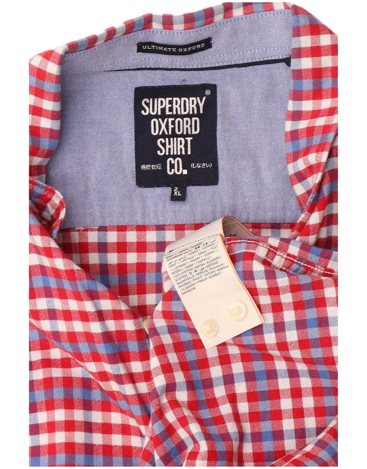Cămașă cu mânecă scurtă pentru bărbați Superdry 2XL, bumbac vichy roșu