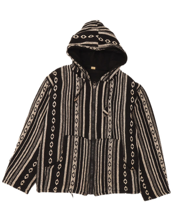 Cardigan vintage cu glugă pentru femei UK 14 Bumbac cu dungi negre medii