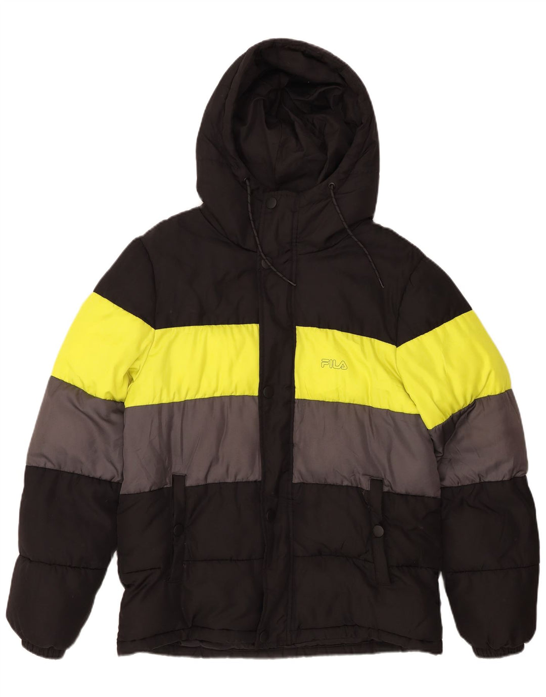 Jachetă căptușită cu glugă FILA pentru bărbați UK 36, poliester negru, bloc de culoare