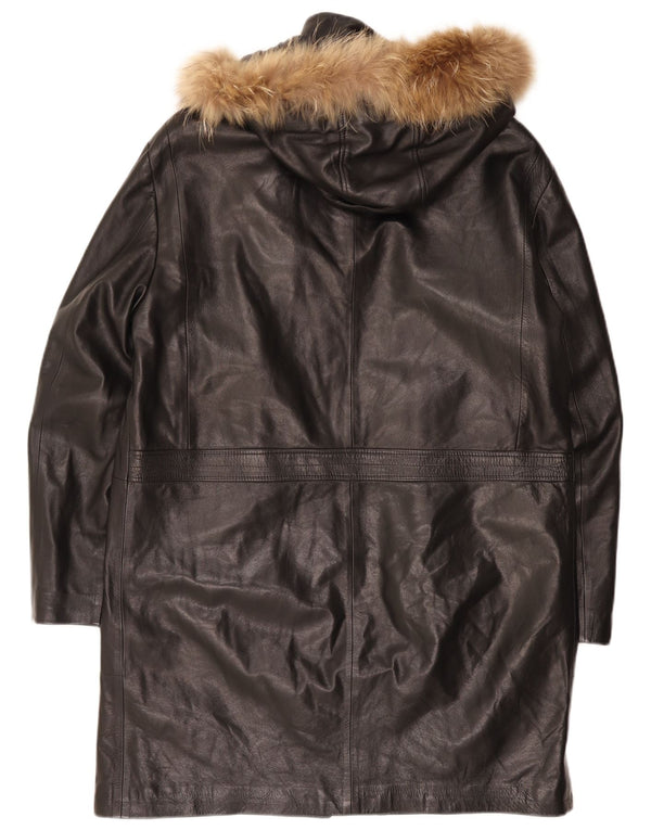 Lavorazione Artigiana Palton din piele pentru bărbați cu glugă UK 38 Medium Black Classic