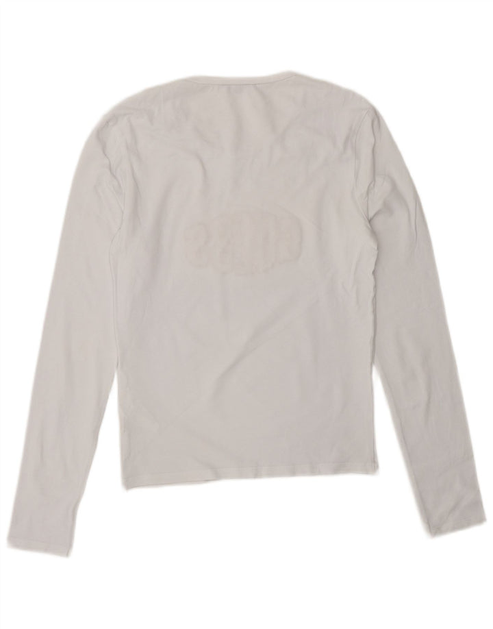 GUESS Womens Graphic Top Long Sleeve UK 12 Medium White Cotton